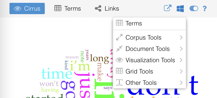 Screenshot of alternate tool menu.