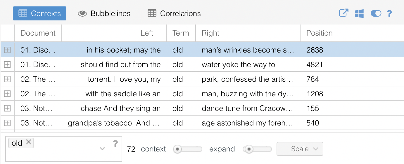 Screenshot of Contexts tool.