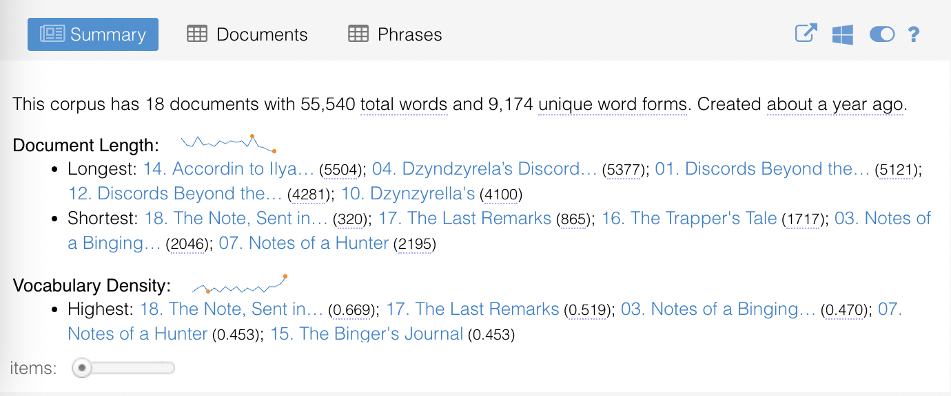 Screenshot of the Summary tool.